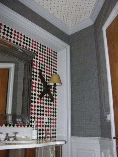 check fabric on walls in powder room