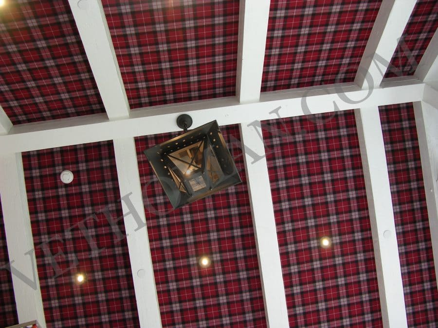 CEILING IN RED PLAID FABRIC