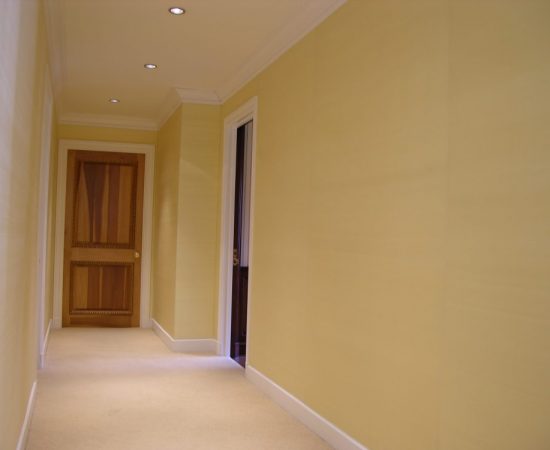 corridor in fabric wall upholstery