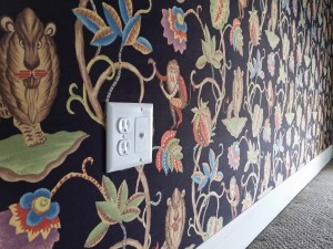 Kauffman fabric on walls - fabric accent wall