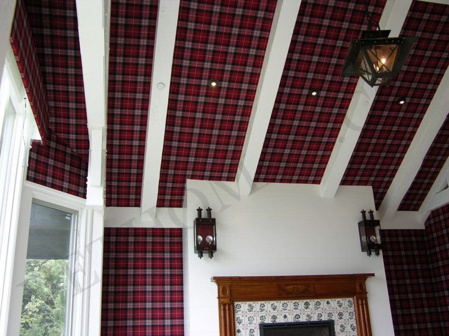 red plaid fabric on walls