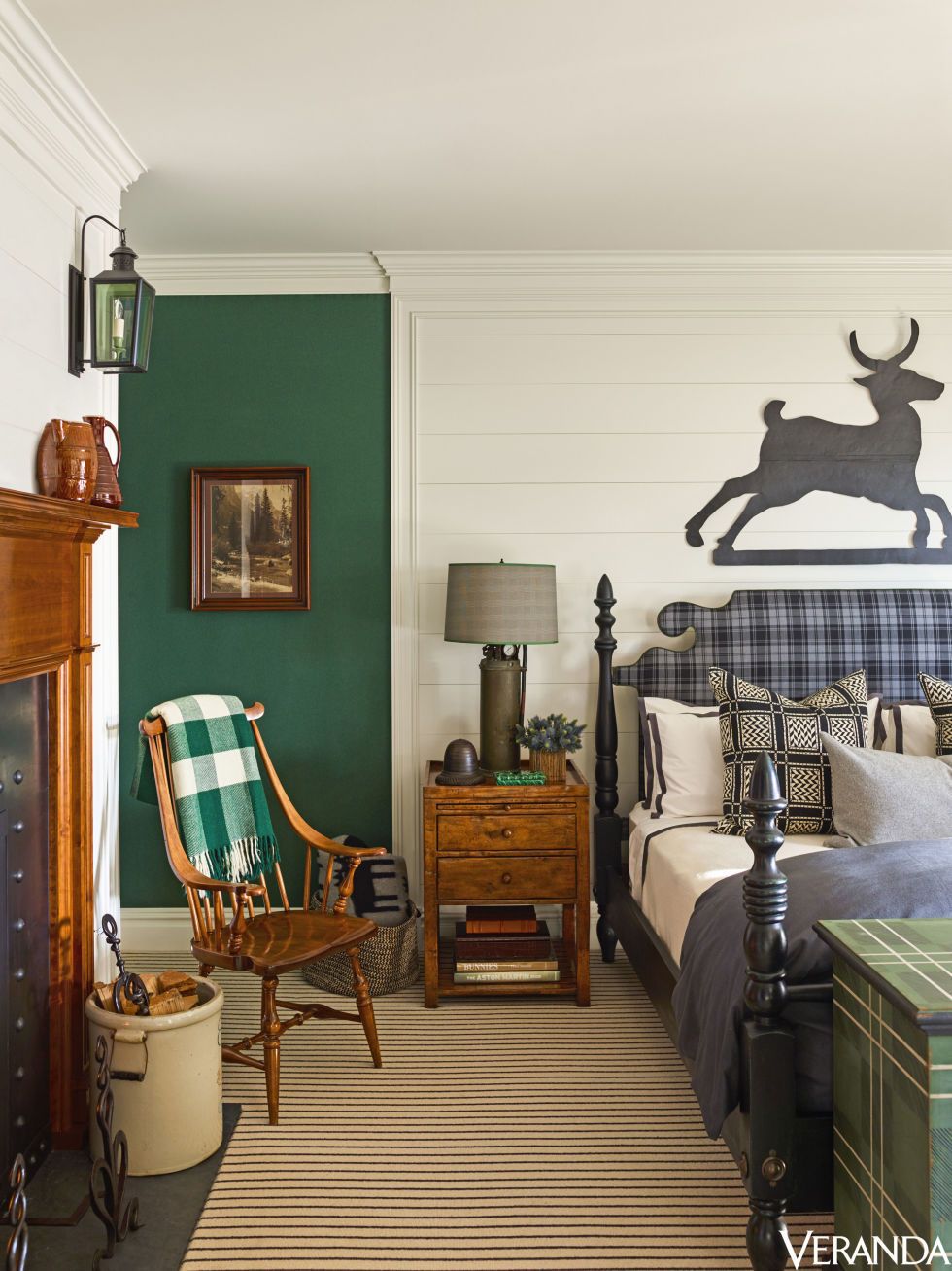 green fabric on walls in a bedroom