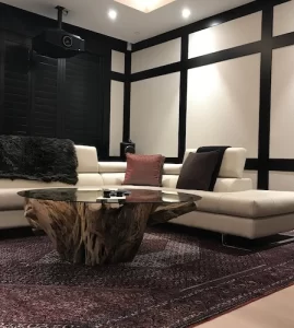 home theater in white fabric wall panels