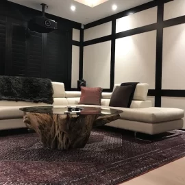 home theater in white fabric wall panels